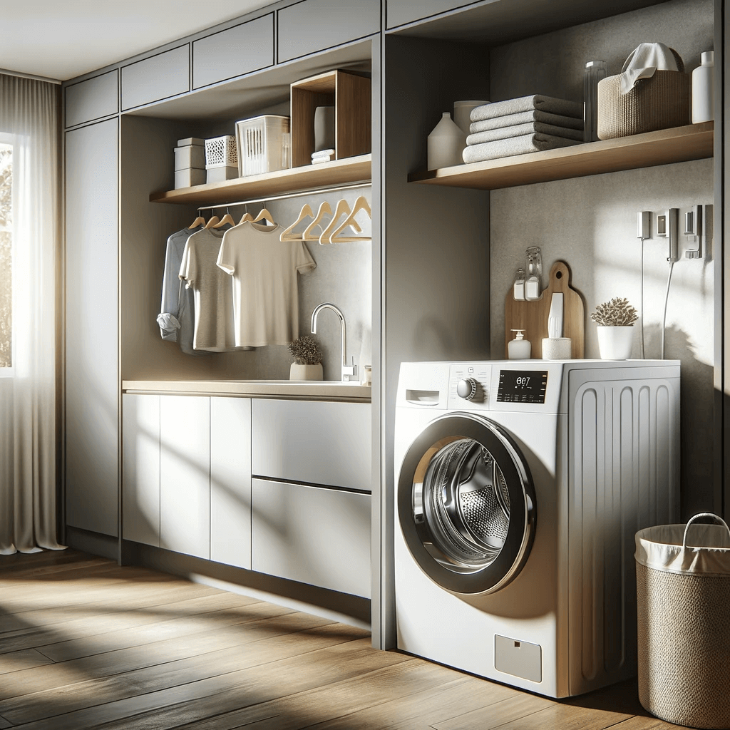 Contemporary designed laundry room with a modern washing machine