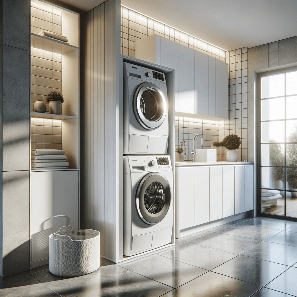 Dryer stacked on top of a washing machine