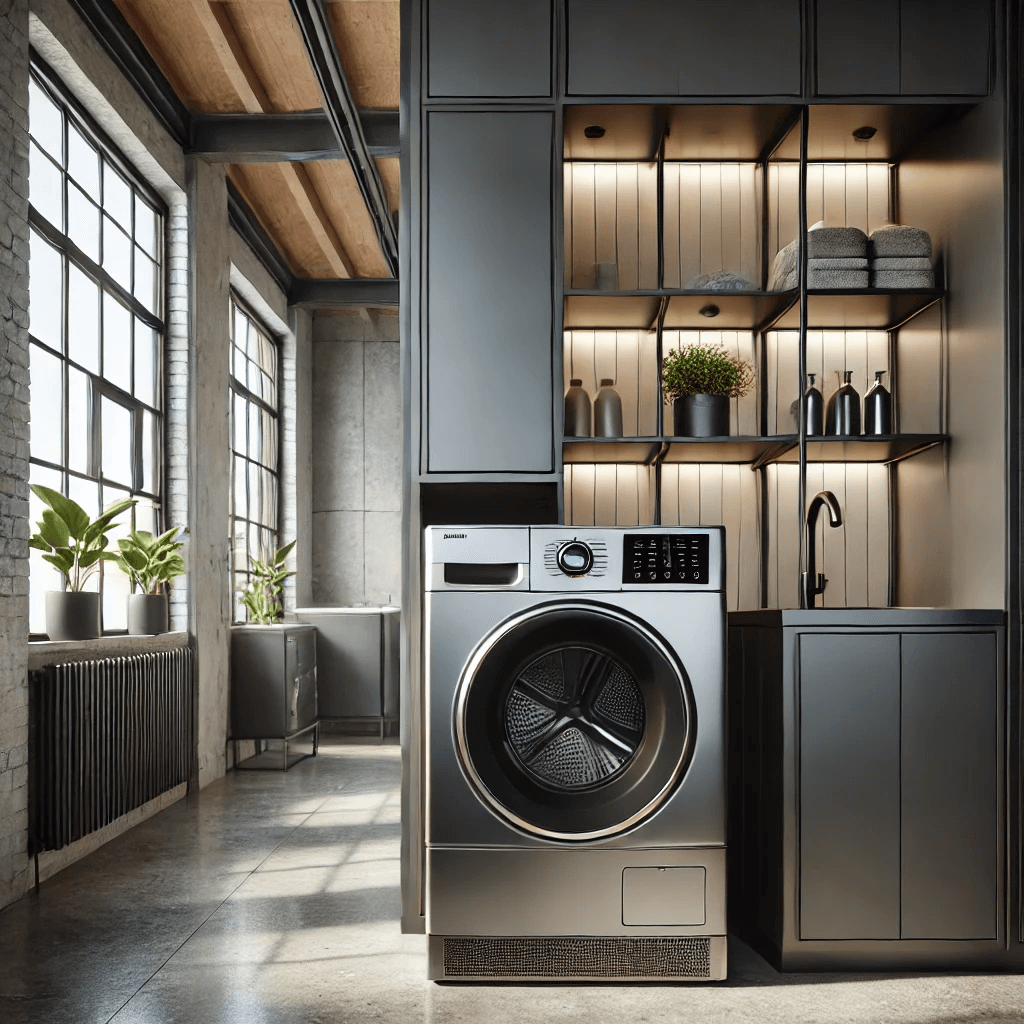 Condenser dryer in a contemporary urban-designed laundry room