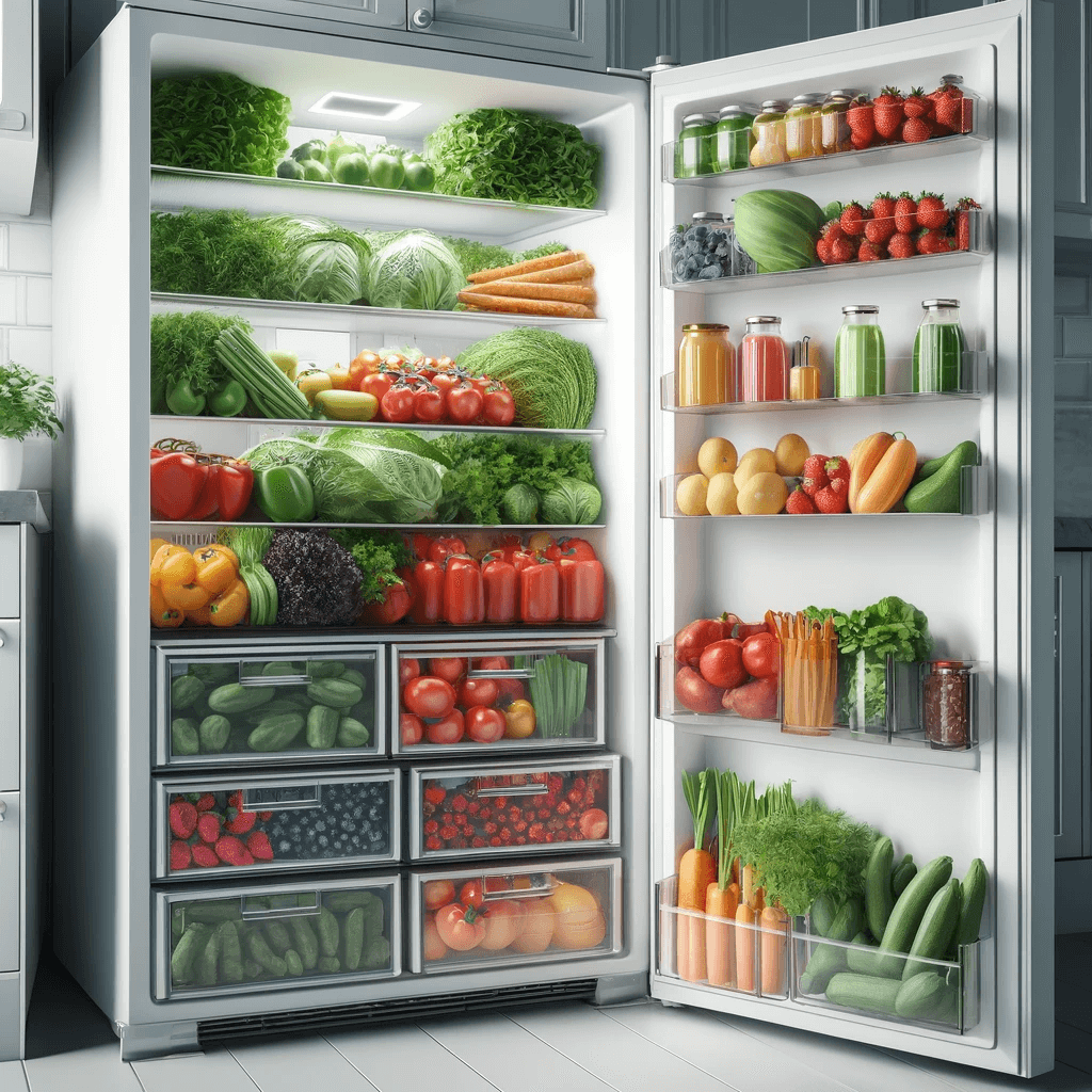 Refrigerator filled with fresh produce